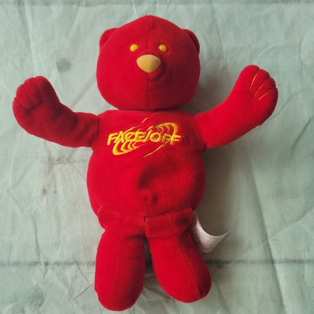RARE Face/Off movie 10" red & yellow bear promotional 2000 Beanie Baby Paramount